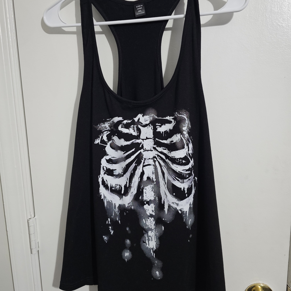Black Ribcage Graphic Scoop Neck Tank